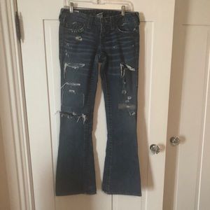 True Religion Destroyed and Patched Low-rise Jean